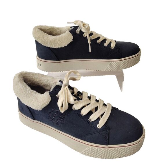 Tommy Hilfiger Women's Size 9.5 M Blue Faux Suede Platform Saveri Sneaker - Picture 1 of 13
